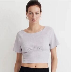 Madewell Shirt Women’s Small Shirred Crewneck Crop Top Dusty Lavender Blouse